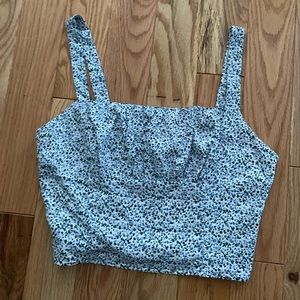 South Moon Under Blue Floral Cropped Tank Top